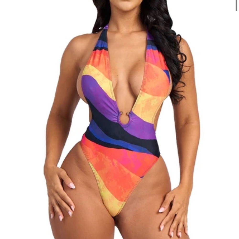 Abstract Print Monokini Swimsuit